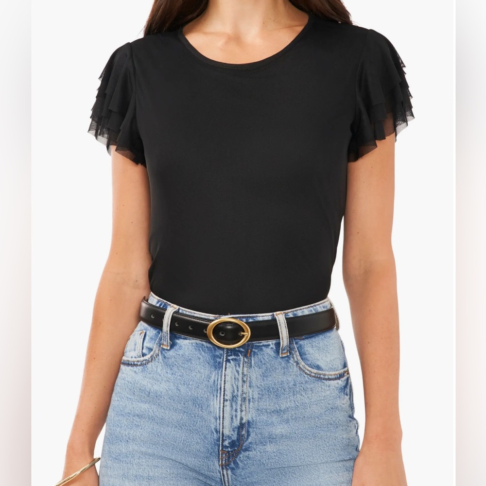 Vince Camuto Black Flutter Sleeve Mesh Top Brand New